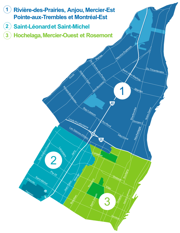 Carte du territoire du CIUSSS-EMTL avec arrondissements