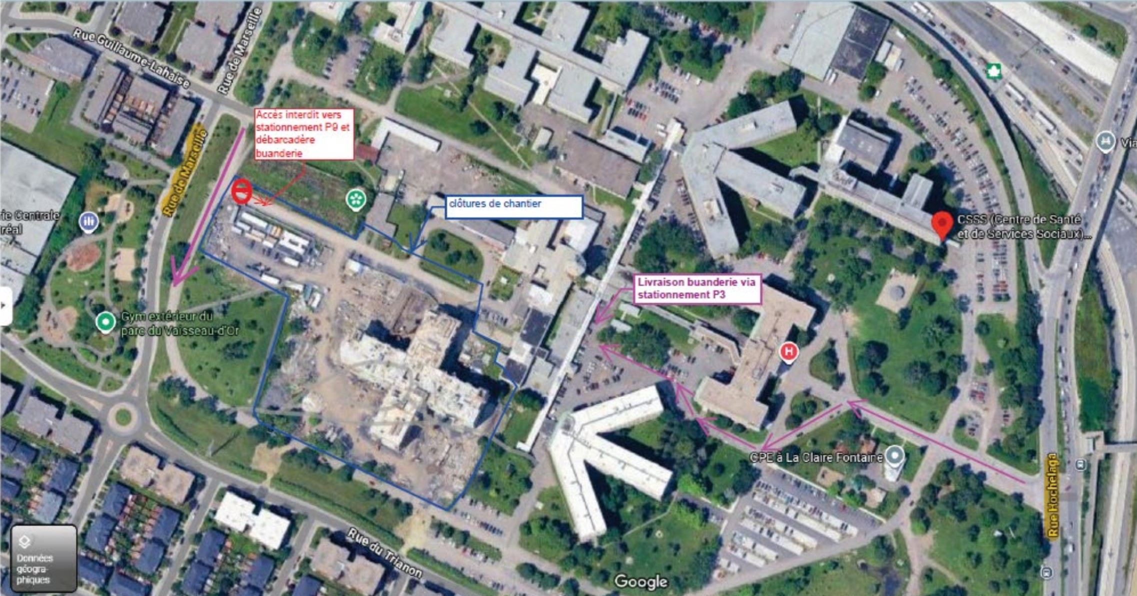 Emplacement des travaux de pavage du stationnement P9