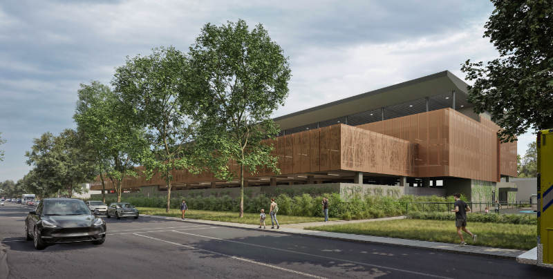 Rendu architectural de la construction projetée du stationnement étagé