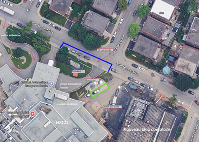 Image de la localisation des travaux près de l'entrée des ambulances sur la rue Pontoise